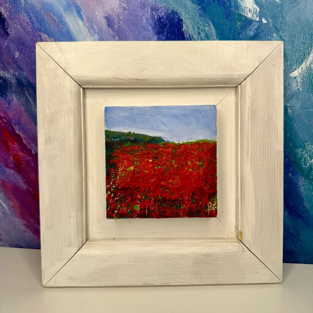 Abstract Impressionist Impasto Poppy Field Painting Framed Signed Original